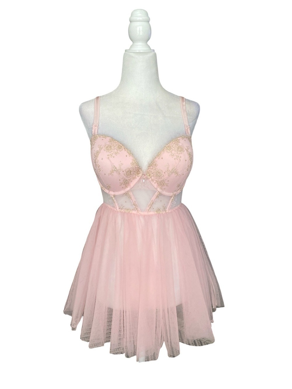 Victoria’s Secret Pink Embroidered Tulle Babydoll Nightdress